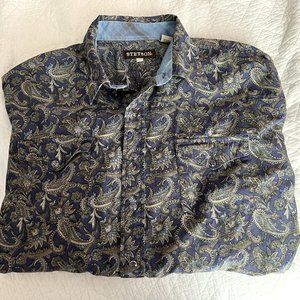 Stetson Paisley Dress Shirt in Purple, Size 2XT, Bigger and Longer